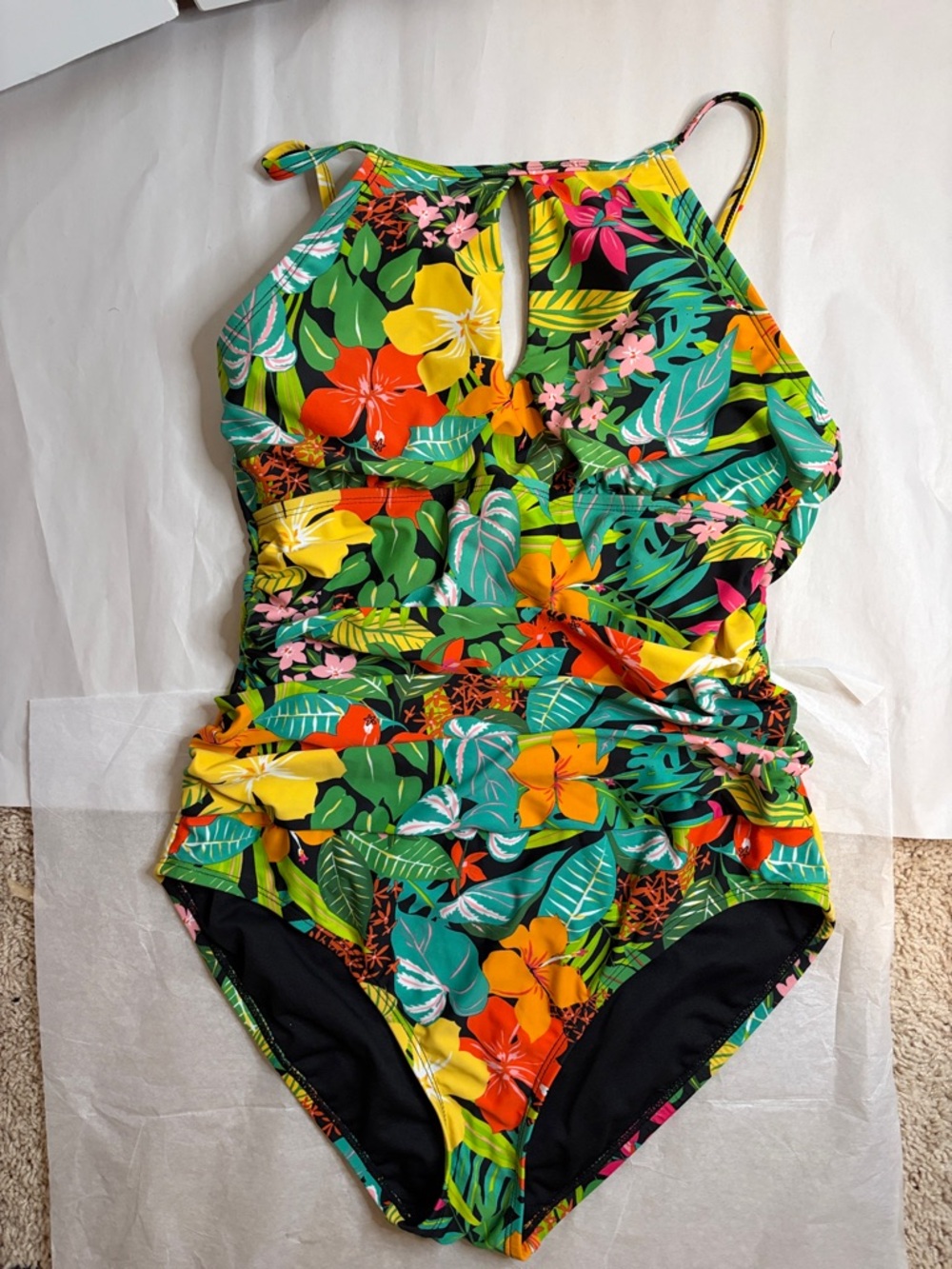 Ellen Tracy Multicolor Tropical Floral One-Piece Swimsuit